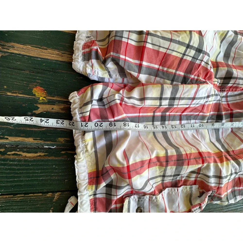 Banana Split USA Mens XL Plaid Cargo Board Shorts Red Yellow White Swim Trunks